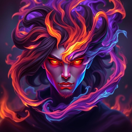 No character A sphere of purple black orange blue fire
