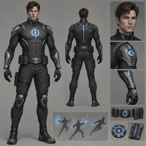 Male Superhero with technology abilities, simple costume