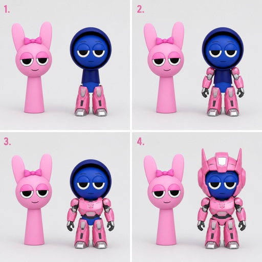Pinki from Sprunki as Elita One merging her legs onto Jevin from Sprunki and then her arms and then her Body and lastly her head and helmet