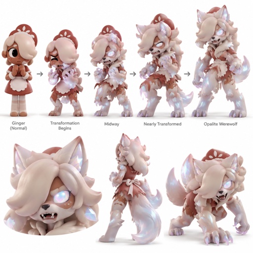 Ginger from Dandys world turning into a Opalite Werewolf 