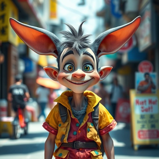 Create a funny guy who has big ears , show entire body too
