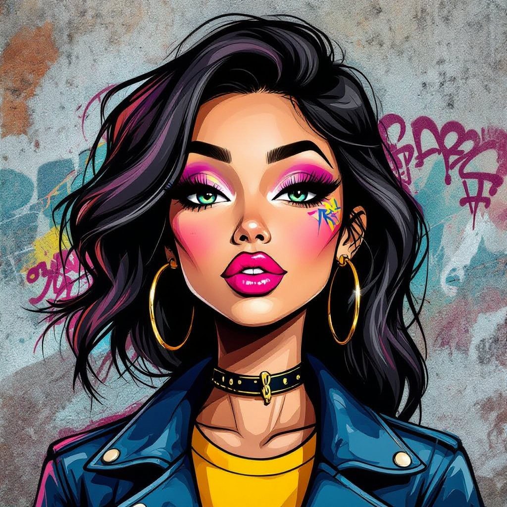 Create a character lady who has attitude but is funny looking and loves lipgloss