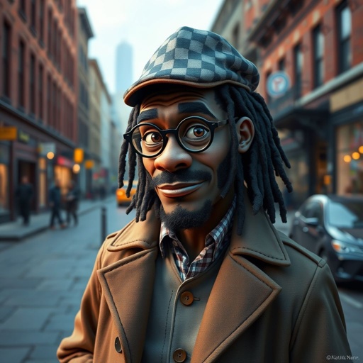 Create a funny character similar to Sherlock Holmes, but make him of black decent and with dread locks. Show his whole outfit including his shoes.