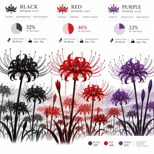 A field of Black, red and purple spider lillies 