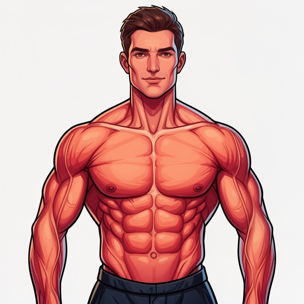 A guy who is muscular with abs and a veiny body