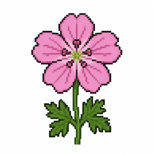 Single Cranes-bill with stem for a fantasy game set in modern times, top-down style