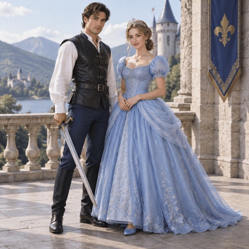 Sword Male Men White Long Sleeve Shirt Black Rider Vest Blue Pants Black Shoes Princess Blue Princess Dress Shoes
