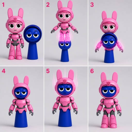 Pinki from Sprunki as Elita One merging her legs onto Jevin from Sprunki and then her arms and then her Body and lastly her head and helmet