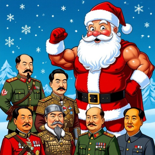 Santa with muscles  also nazi  next of him is Hitler Genghis khan Peter then great Stalin  Chaplin mao zedung