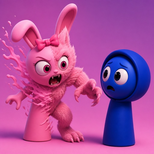 Pinki from Sprunki turning into a WereRabbit in front of Jevin from Sprunki