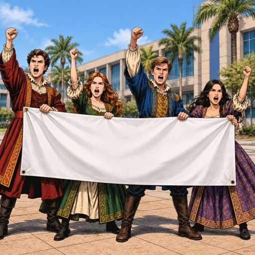a group of people standing next to each other holding a white sheet