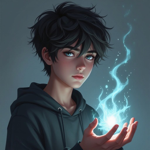 Telekinetic and dark manipulation powers boy teenager 17 years old dark with bad past and mysterious and quite