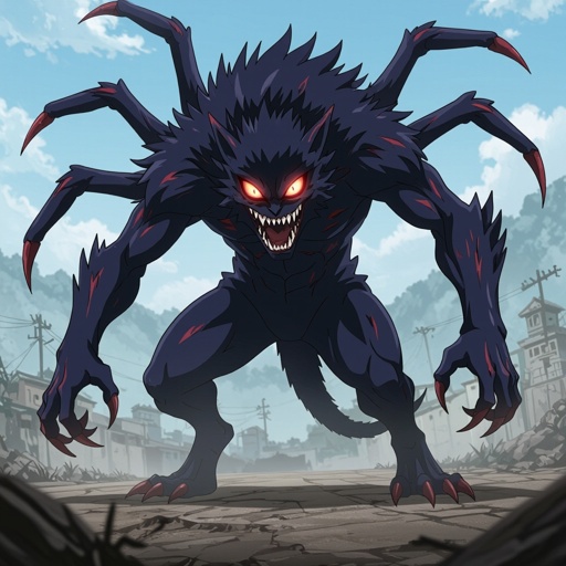 A scary anime creature in the style of jujitsu kaisan manga 