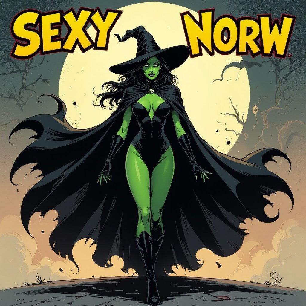 sexy shadow demon witch green skin large black billowing cloak that emits darkness and shadow