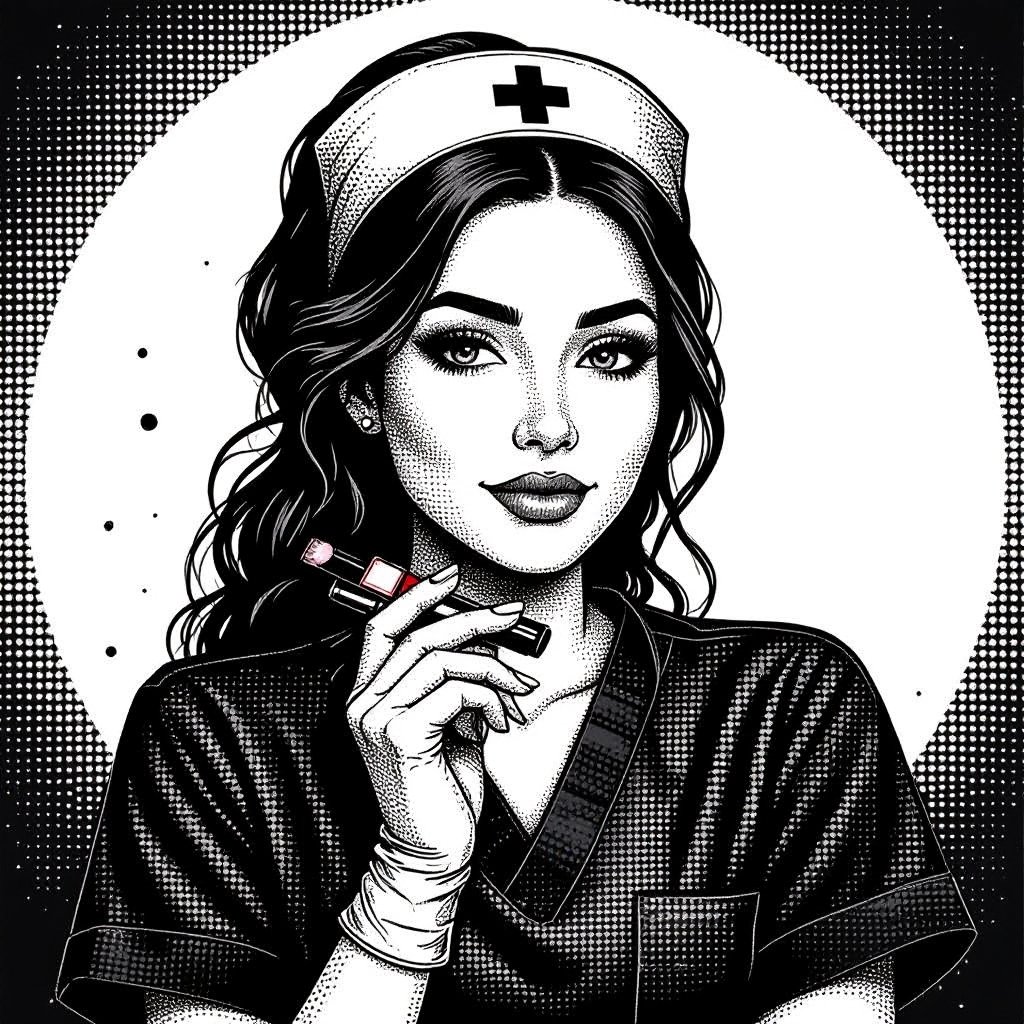 Create a nurse character showing there whole body head to toe, a lady who loves beauty products  