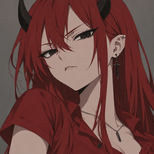a woman with red hair and horns on her head
