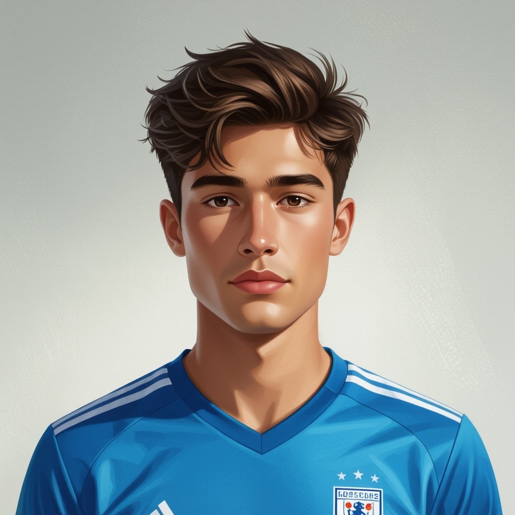 Young adult male wearing an ombré blue soccer jersey