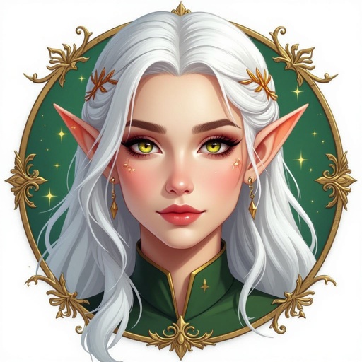 Female elf that has white and copper hair gold eyes 