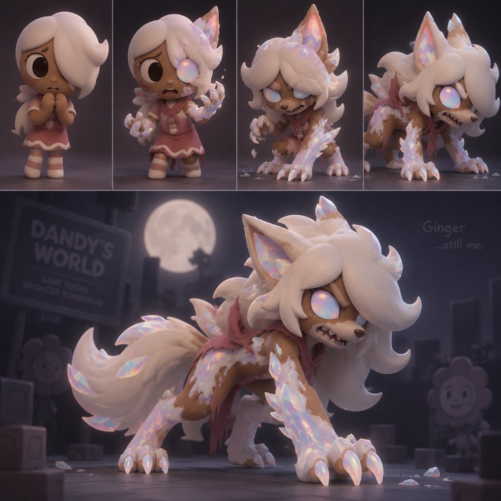Ginger from Dandy’s world turning into a Opalite Werewolf