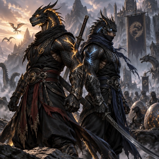 Two brothers, black dragons lizards , muscular in ninja outfits. They were created to help stop extinction.