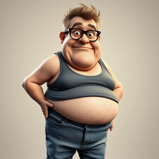 Create a funny looking man who’s jeans and tank top is so tight head to toe