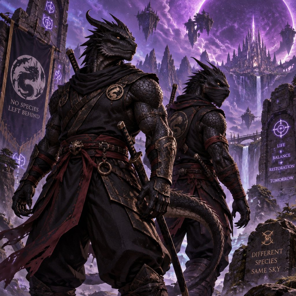 Two brothers, black dragons lizards , muscular in ninja outfits. They were created to help stop extinction.