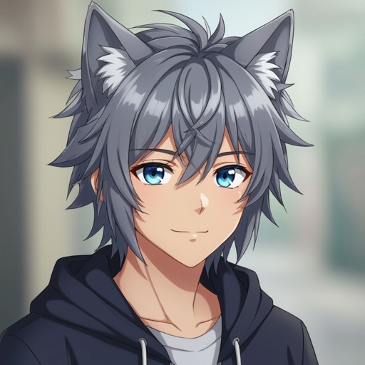 Create an anime guy with wolf ears