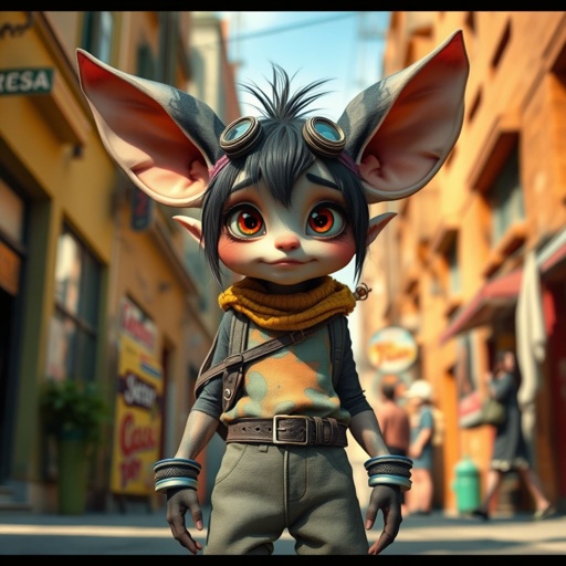 Create a character who has big ears , show entire body too