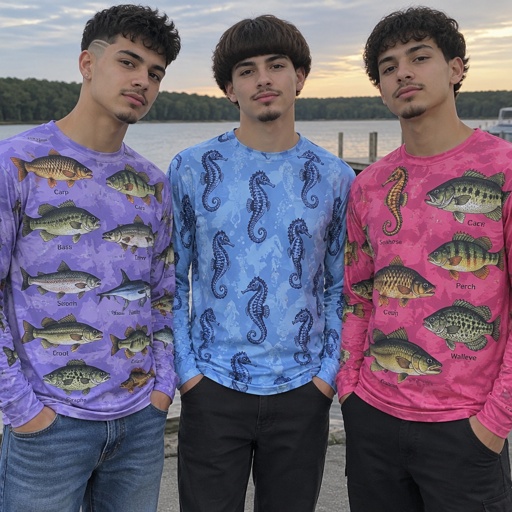 Teen Boy, Pencil Mustache, Goatee Beard, Red Brown Black Textured Crop with Design Hair, Carp Fish Perch Fish Bass Salmon Fish Trout Fish Swordfish Walleye Fish Crappie Fish Bluegill Fish Printed Purple Long Sleeve Shirt, Jeans & Teen Boy, Pencil Mustache, Goatee Beard, Seahorse Printed Blue Shirt, Pants & Maroon Brown Leather Modern Bowl Cut Hair, Teen Boy, Mustache Pencil, Goatee Beard, Seahorse Bass Fish Carp Fish Perch Fish Crappie Fish Walleye Fish Printed Ruby Pink Shirt, Pants