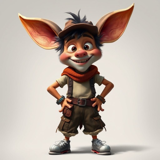 Create a funny character who has big ears , show entire body too