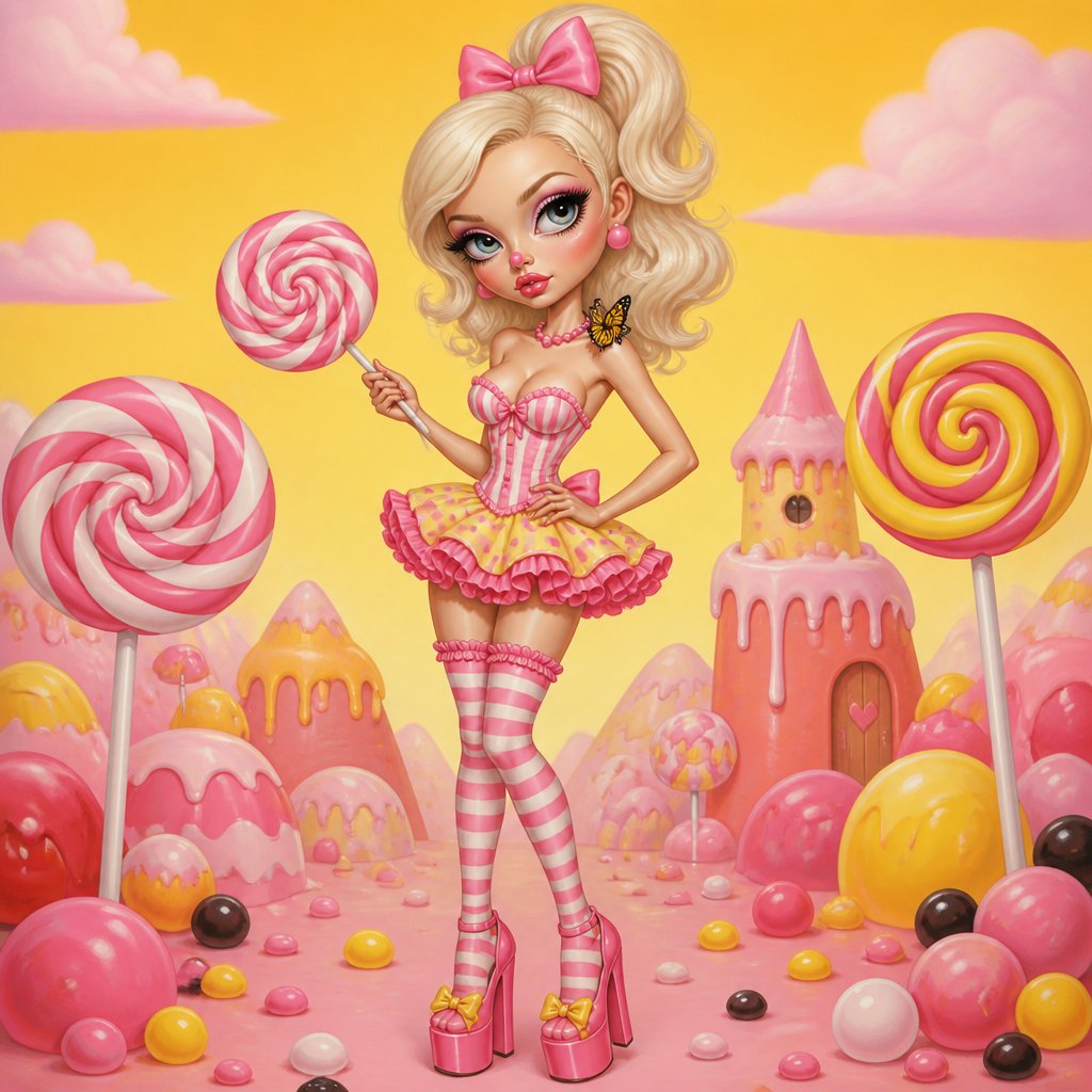 Create a white woman someone would call candy(show image head to toe)