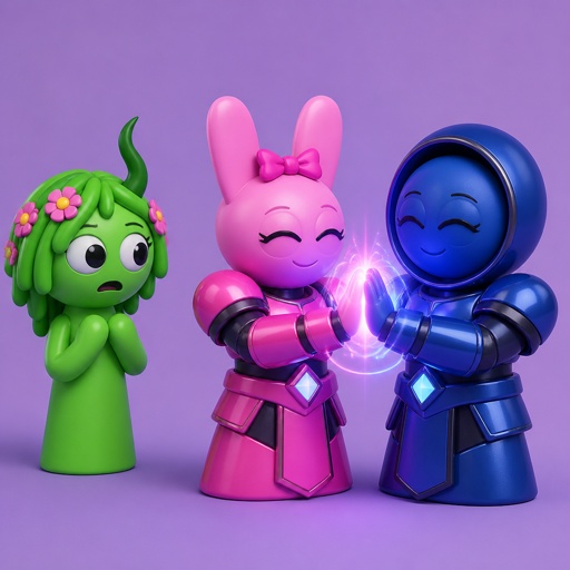 Vineria from Sprunki watching Pinki from Sprunki as Elita One merged with Jevin from Sprunki upgrading the twos shared armour to be more powerful and more durable 