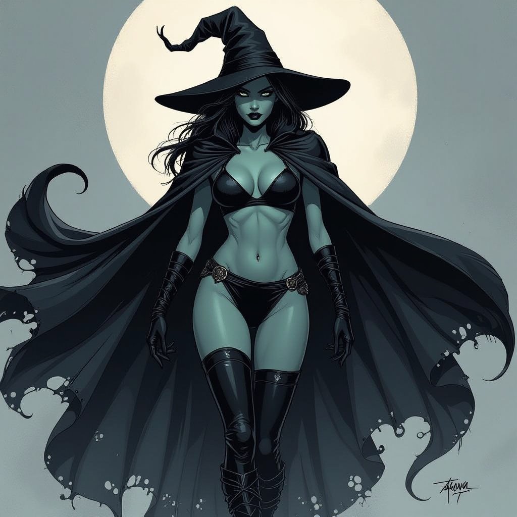 sexy shadow demon witch gypsy slate grey skin large black billowing cloak that emits darkness and shadow. Two piece