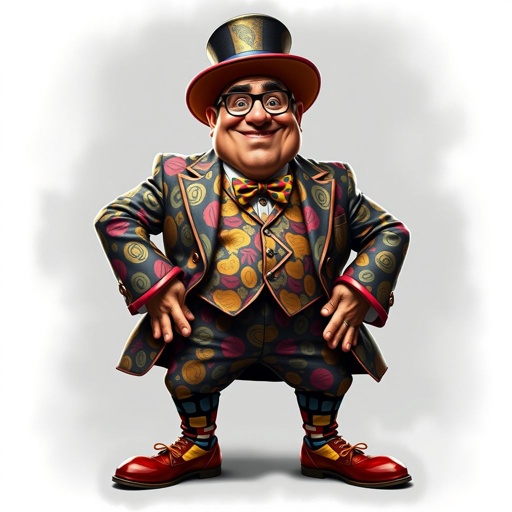 Create a funny arrogant character , showing him head to toe like his whole outfit 