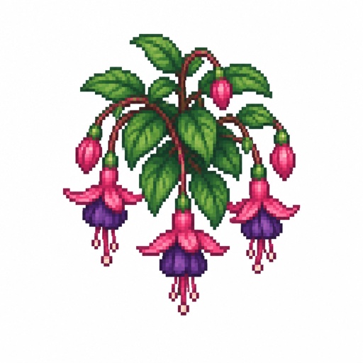 Single Fuchsia plant for a fantasy game set in modern times, top-down style