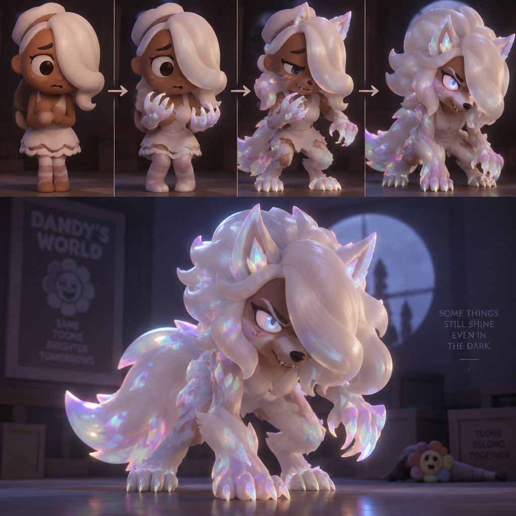 Ginger from Dandy’s world turning into a Opalite Werewolf