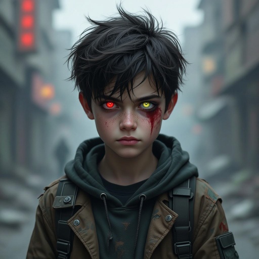 Telekinetic and dark manipulation powers boy teenager 17 years old dark and mysterious and quite with bad past with Heterochromia eyes