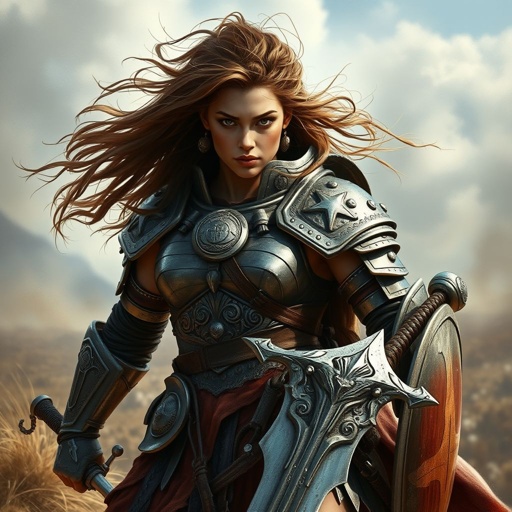 Create a warrior woman , show the whole character head to toe not just the wate and up
