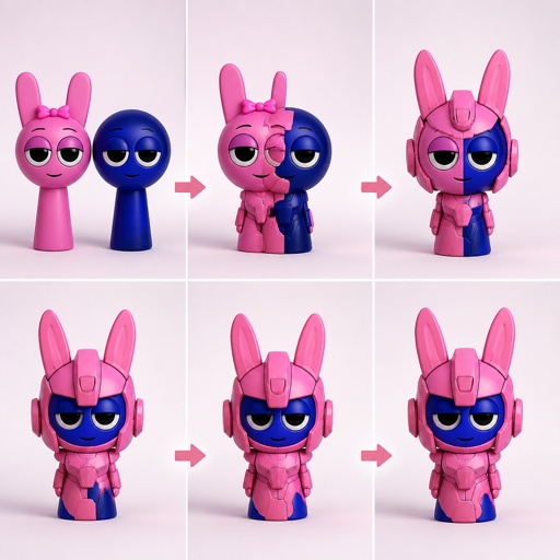 Pinki from Sprunki as Elita One merging her legs onto Jevin from Sprunki and then her arms and then her Body and lastly her head and helmet