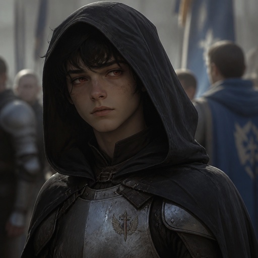 Red eyes and dark hair always has their hood up and usually wearing armour and is the child of a villain but trying to fit in with the hero’s 