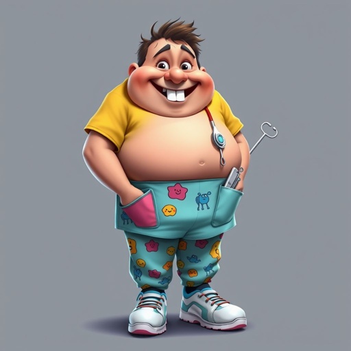 create a fat doctor. Who is funny human looking from head to toe. And he always immediately results to surgery for anything even small things. So please be sure to show his whole outfit head to toe. Make him have 1 tooth