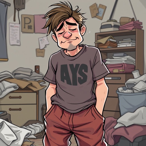 Create mid 30 character who is lazy as heck. And you could tell from his face and his entire outfit. Make is funny and the style of the graphic photographic