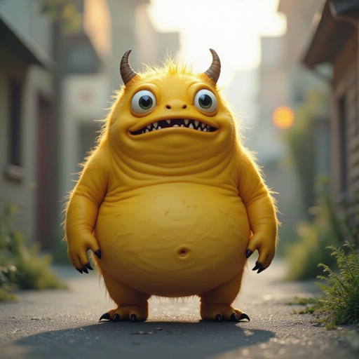 Create a fat yellow funny looking monster