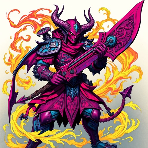 Pink, purple, blue, teal, magenta, red, yellow, orange burgundy demon Hunter