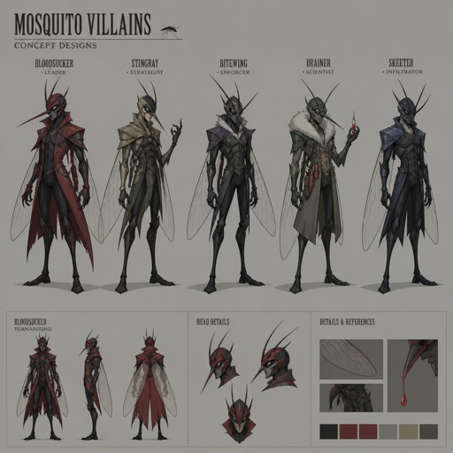 Male Villian with a costume like a mosquito, multiple of the same character