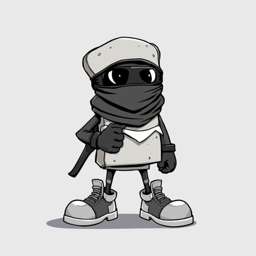 Create a funny looking clumsy sandwhich thief with funny shoes on. Make him have on the bandit black thing around his eyes 