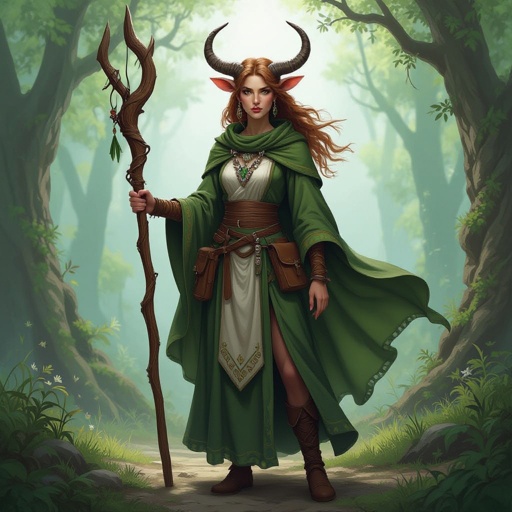 A female Firbolg (bovine-folk) Druid
