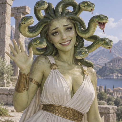 Hydra woman,monster, trying to look friendly 