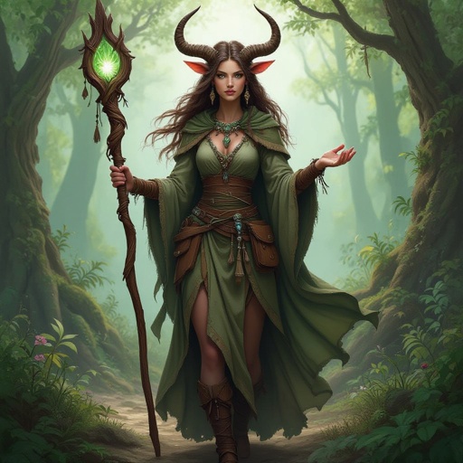 A female Firbolg (bovine-folk) Druid