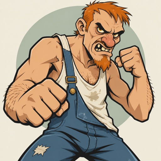 Male, orange short hair, goatee, big nose, likes to fight, yellow eyes, hillbilly, 